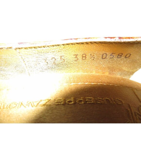 Giuseppe Zanotti Brown Croc Embossed Italian Leather Peep Toe Pumps 37.5 or 7.5 - Picture 12 of 13